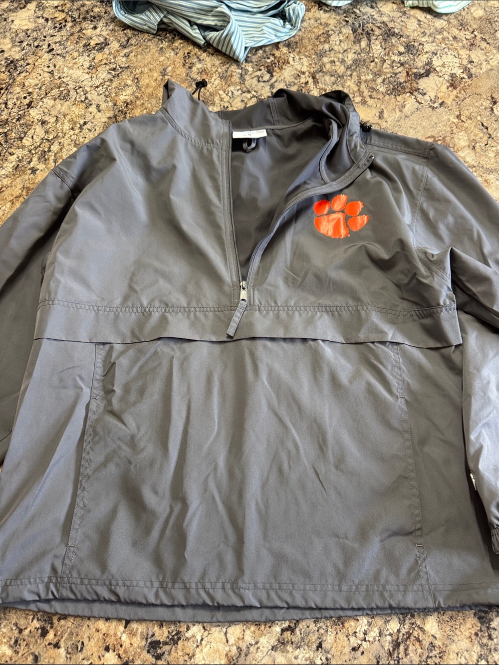 Champion Gray Pullover Raincoat with Orange Paw Logo